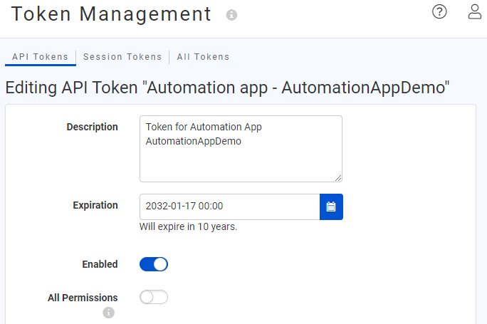 Token Management page